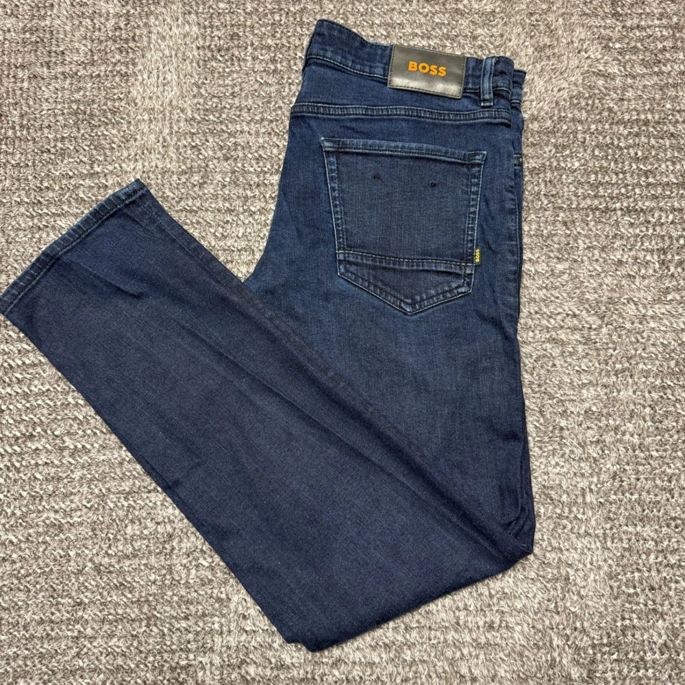 Hugo Boss Mens Maine Regular‎ Fit Jeans Size 36x32 Blue Dark Wash Denim Pants
